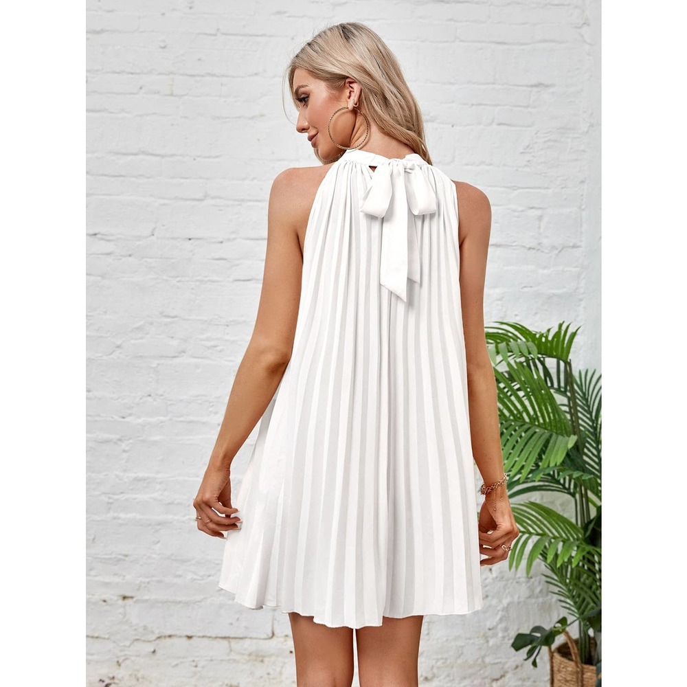 Boho Tie Back Pleated Halter Dress mint green - Picture 6 of 11